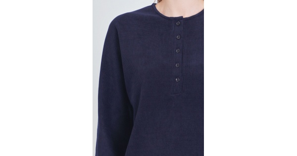 Navy Ribbed Comfort: Long Sleeve Tee | Modest Women Clothing - YAL New York